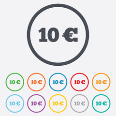 10 Euro sign icon. EUR currency symbol.