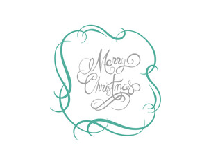 Merry christmas message vector in cursive green and grey