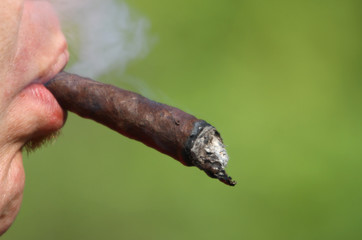 young smoker with long Cuban cigar in his mouth