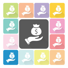 Fototapeta premium Hand holding money Icon color set vector illustration