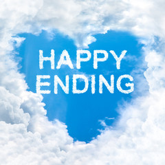 Happy ending word on blue sky