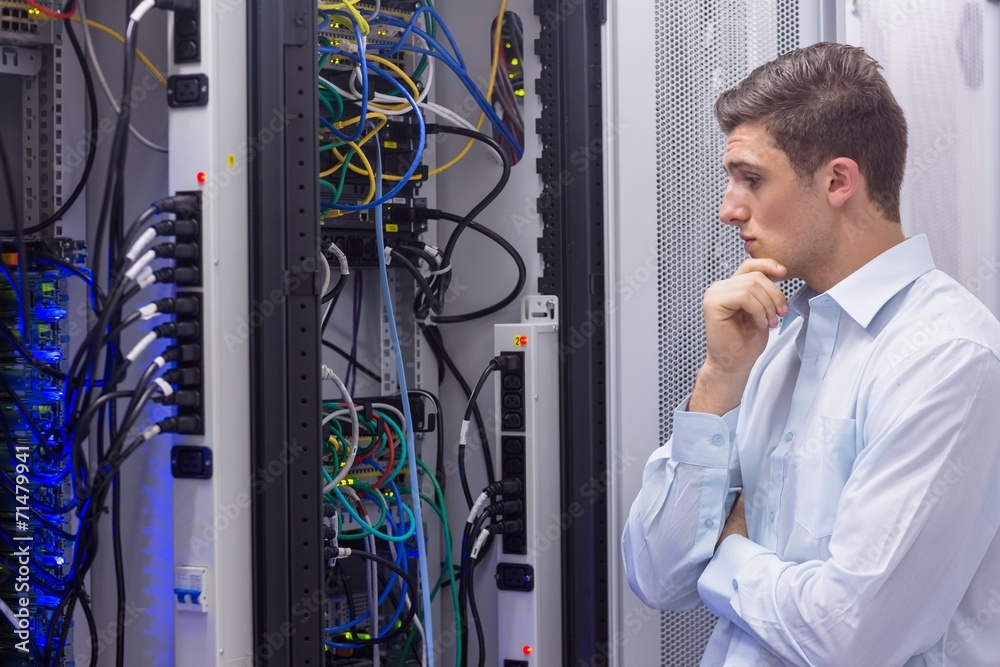 Aufkleber Technician searching for a solution in the server case