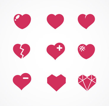 Vector set of love signs. 9 Hearts icons.
