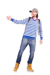 Fototapeta premium Student with backpack isolated on the white