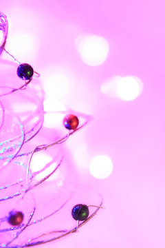 Christmas background of bokeh lights with christmas tree