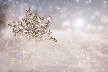 Beautiful snowflake outdoor in Winter.