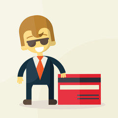 illustration of man showing credit card