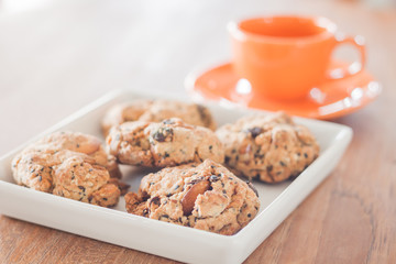 Closeup mixed nut cookies with espresso shot