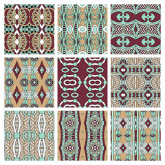 set of different seamless colored vintage geometric pattern