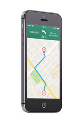 Black mobile smartphone with map gps navigation app