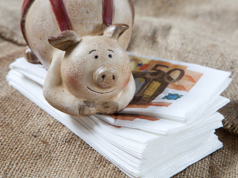 tirelire cochon et liasse d'euros