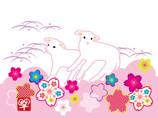 Obraz premium 羊_桜_雲