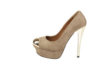 isolated women beige suede shoes