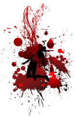 Blood splash with woman murdered graphic