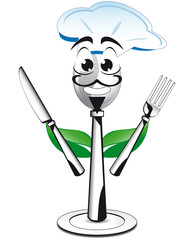 Funny cutlery chef on dish