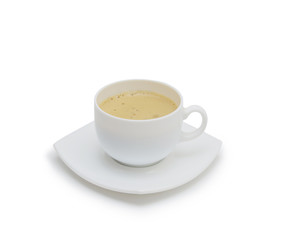 Coffee cup and saucer on a white background.