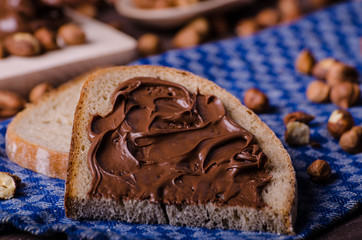 Healthy bread with Chocolate spread and nuts