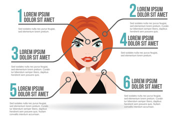 Woman face infographic, vector illustration