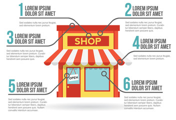 Shop building infographic, vector illustration