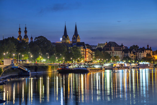 Koblenz skyline reflecting in river Moselle