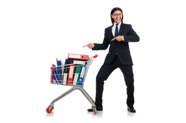 Man with business folders isolated on white