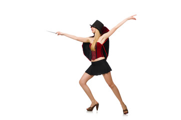Fototapeta premium Woman magician with magic wand on white