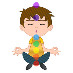 Child meditation, chakra, vector illustration