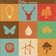 Nature and ecology icons,vintage vector
