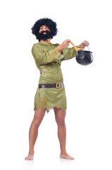 Savage man isolated on white