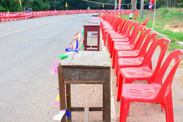 Red plastic chairs