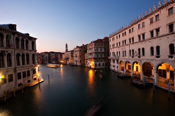 Venice at night. Canale Grande taken from the Rialto Bridge.