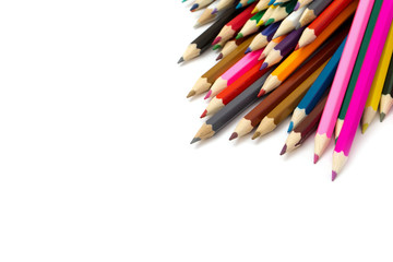 Colour pencils isolated on white background close up