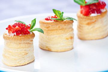Strawberry Tart with Fresh Cream in Puff Pastry