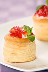 Strawberry Tart with Fresh Cream in Puff Pastry