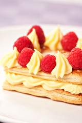 Raspbey Tart with Fresh Cream in Puff Pastry