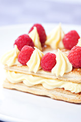 Raspbey Tart with Fresh Cream in Puff Pastry