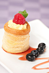 Raspbey Tart with Fresh Cream in Puff Pastry