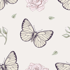 butterfly and rose seamless pattern - 71498333