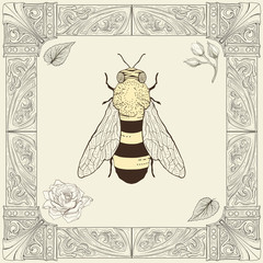 bee and rose drawing - 71498350