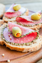 Slices of italian salami