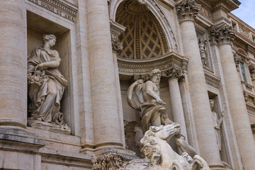 Detail of Trevi Fountain in Rome, Italy