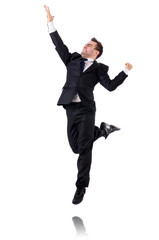 Jumping businessman isolated on the white