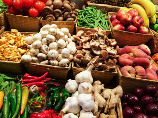 Variety of vegetables and fruits at the market