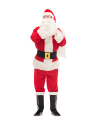 man in costume of santa claus with bag