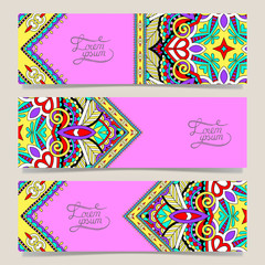 Set of three horizontal banners with decorative ornamental flowe