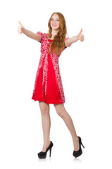 Fototapeta premium Woman giving thumbs up isolated on white