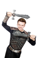 Funny knight isolated on the white background