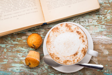 Cappuccino coffee with muffins