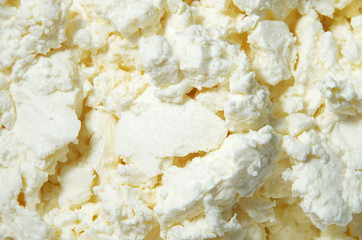 Cottage cheese (curd) top view, food background