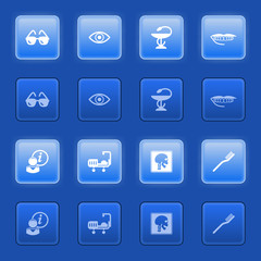 Medicine icons for web on blue buttons.